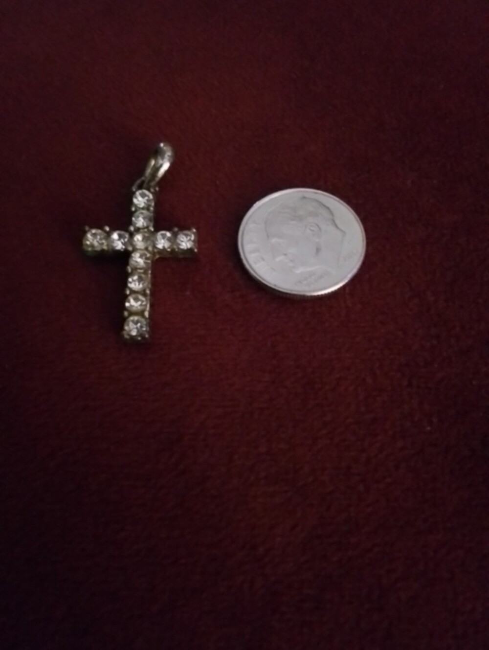 Silver Cross Pendant - Clear Rhinestone Accents - Picture 1 of 2